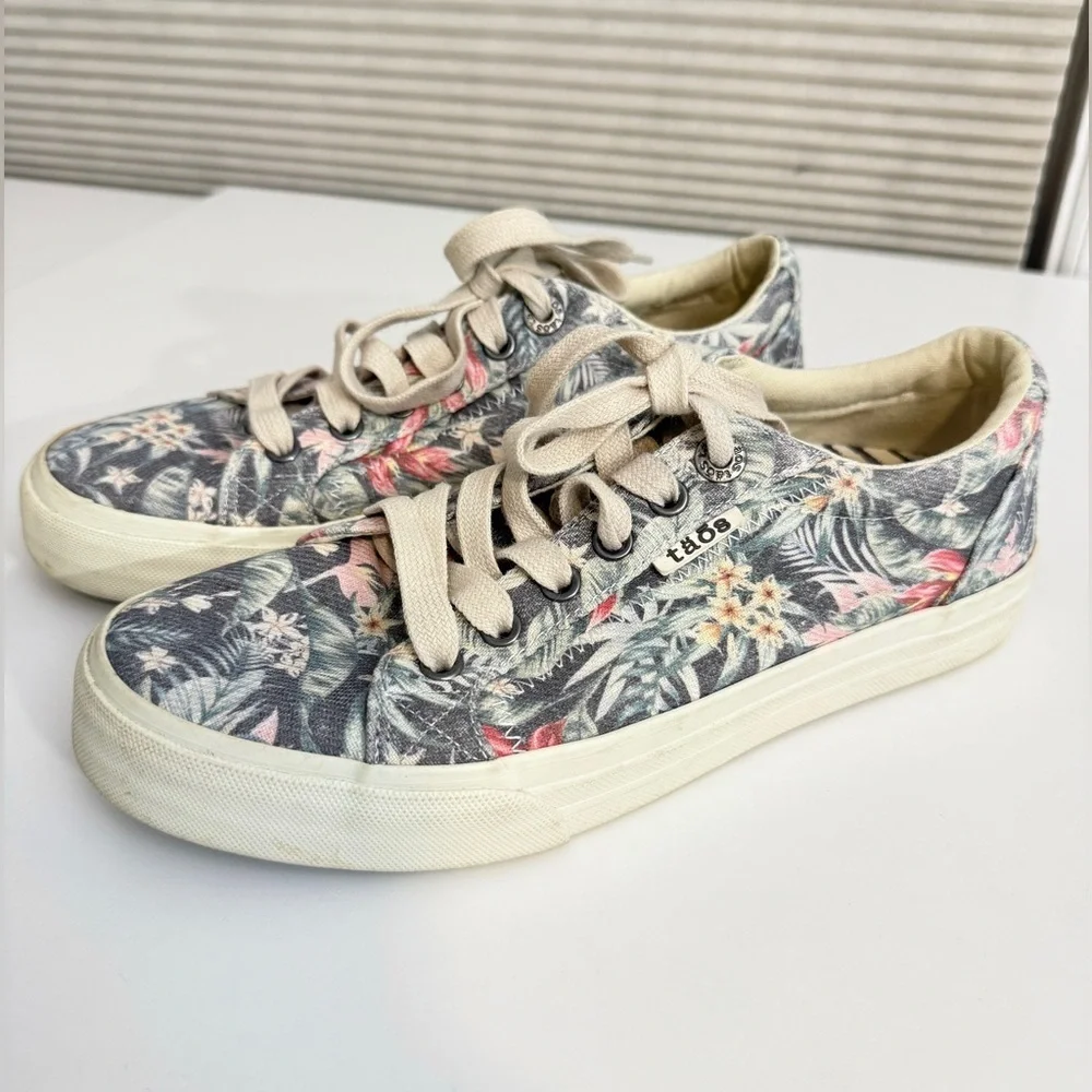 Taos Plim Soul tropical palm leaf floral canvas comfort orthotic sneaker 7.5